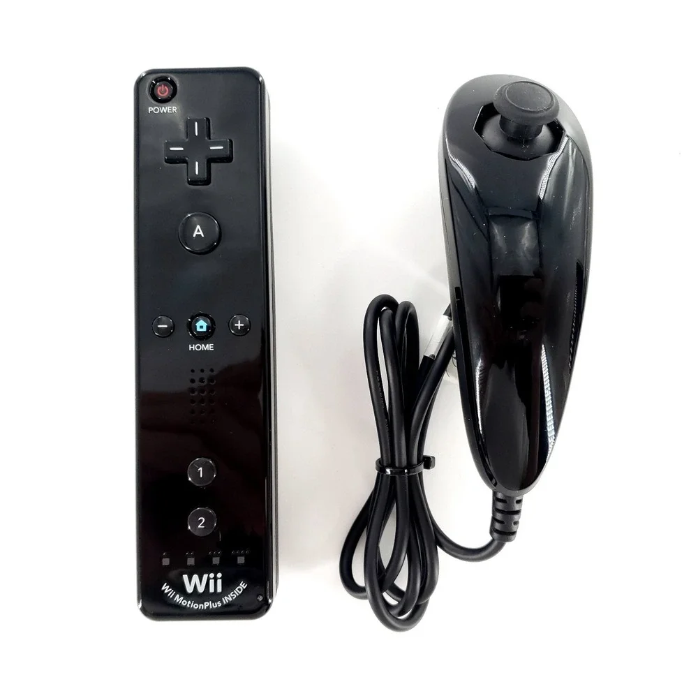 Genuine Nintendo Wii MotionPlus Controller RVL-036 Black w/ Nunchuk Tested Works